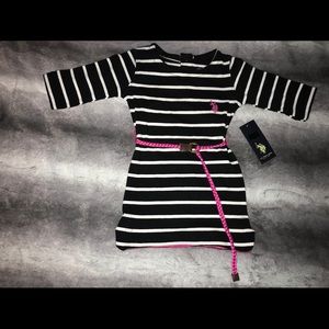 New Polo Assn toddler girl black striped dress 2t